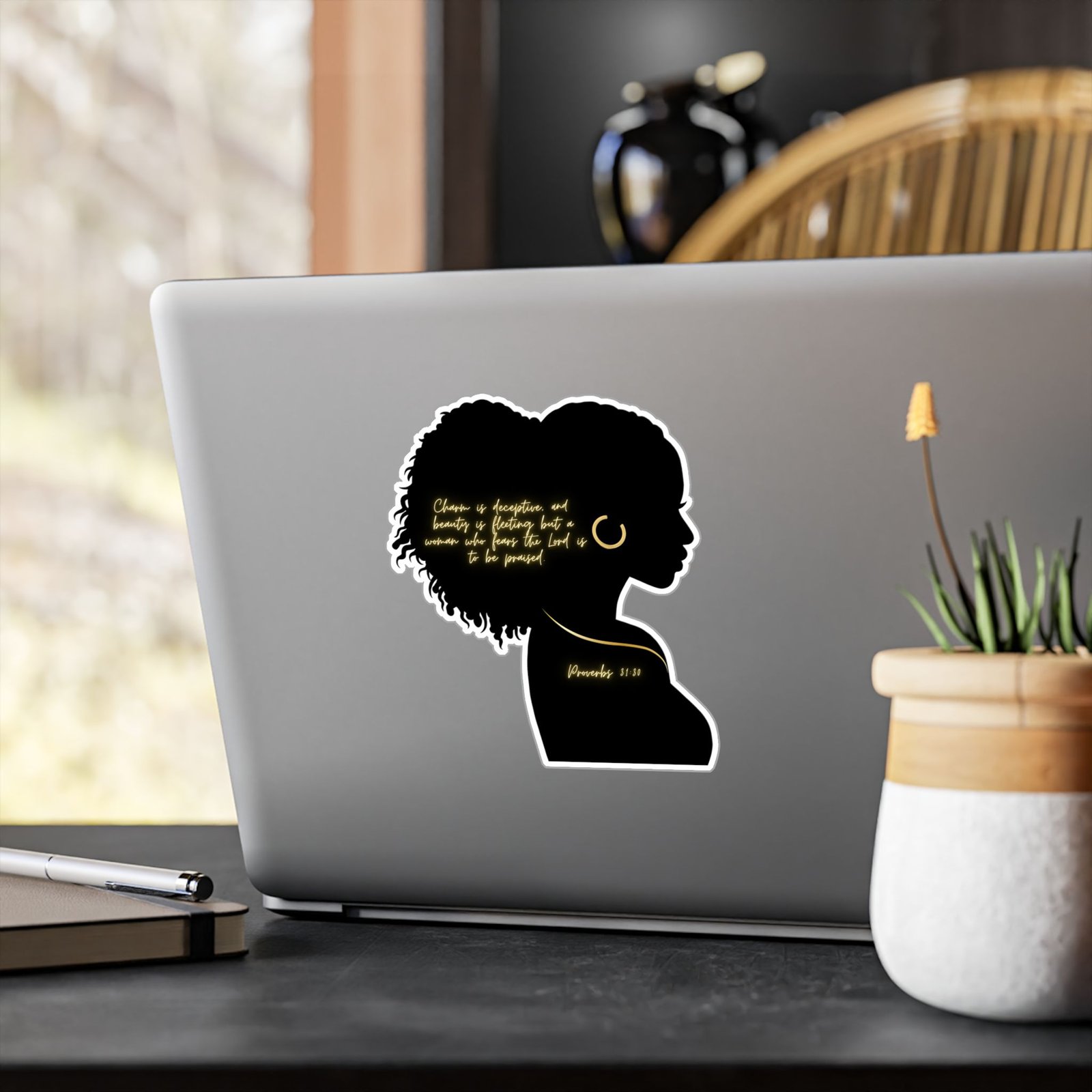 Proverbs 31:30: Gold Earring— Sticker - Image 12