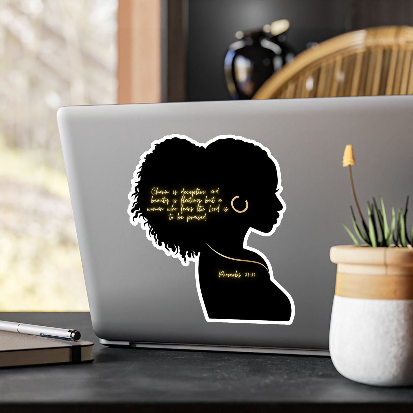 Proverbs 31:30: Gold Earring— Sticker - Image 16