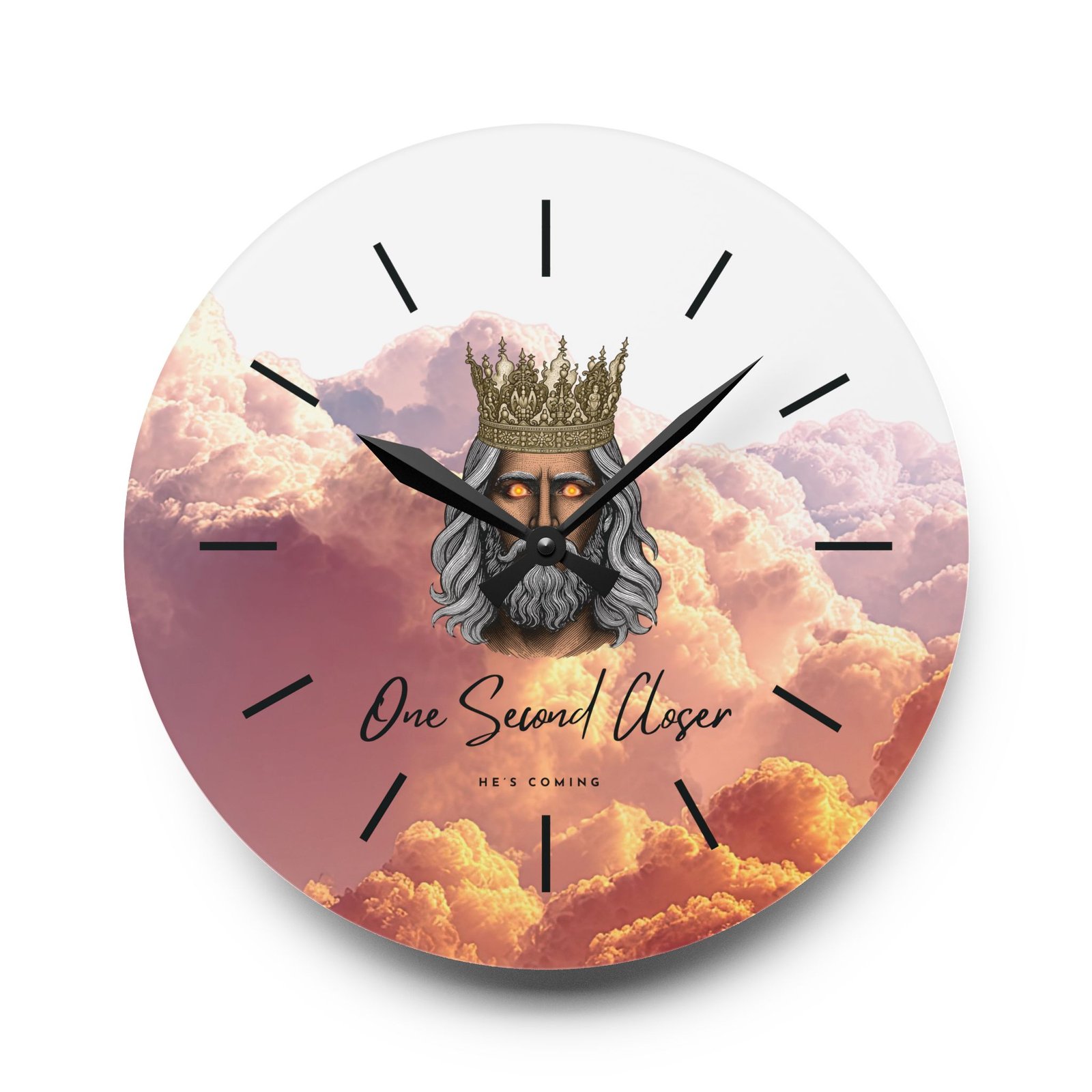 “One Second Closer” King of Kings Orange Cloudscape — Acrylic Wall Clock - Image 11