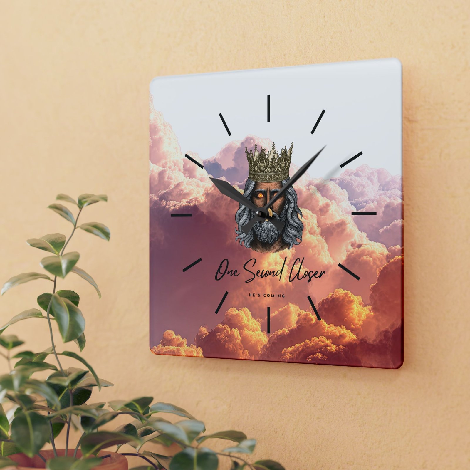 “One Second Closer” King of Kings Orange Cloudscape — Acrylic Wall Clock - Image 3