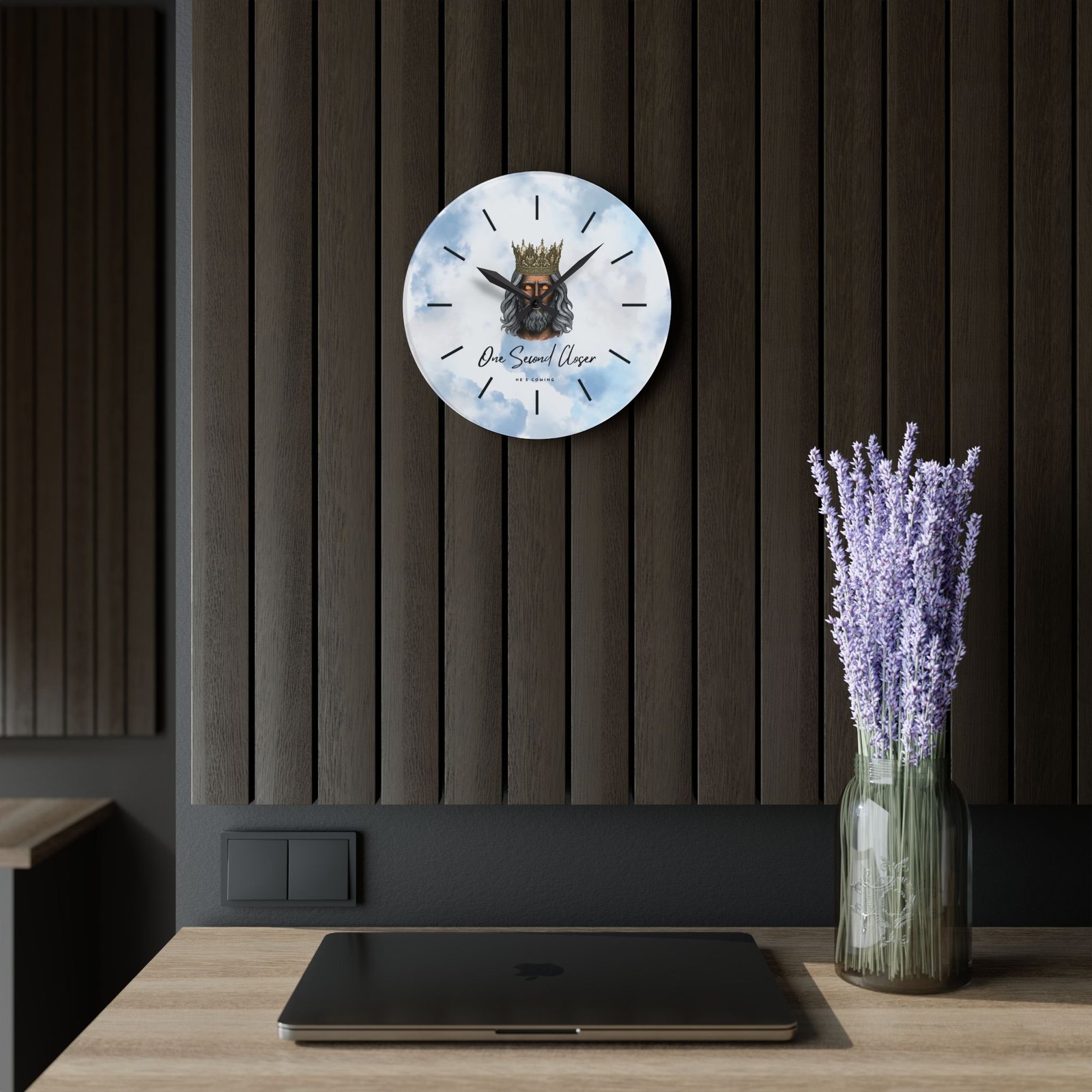 “One Second Closer” King of Kings Blue Cloudscape — Acrylic Wall Clock - Image 15