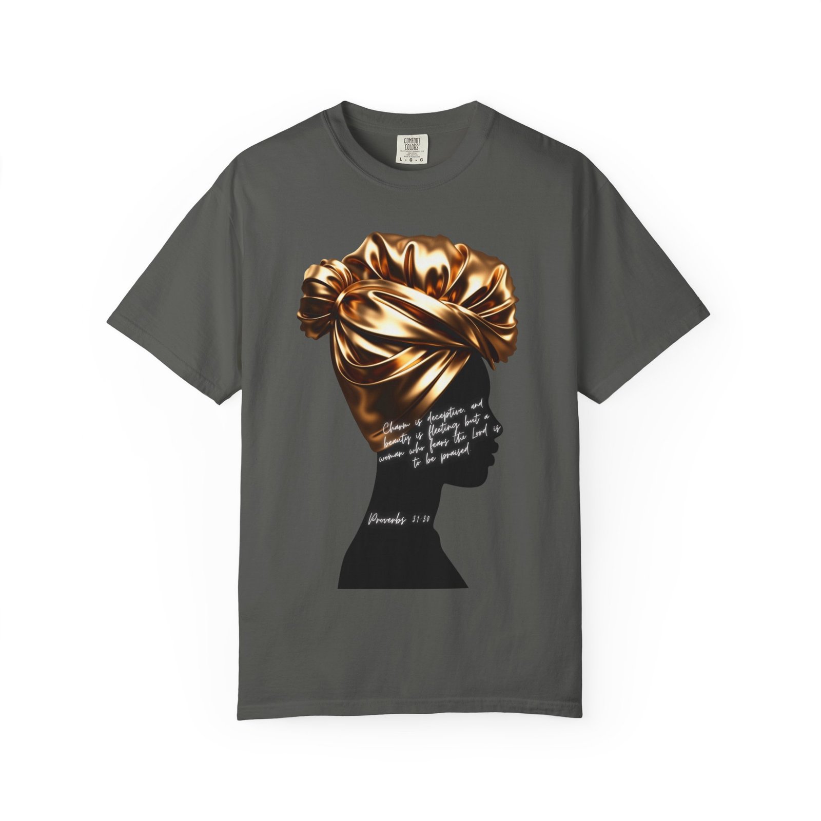 Proverbs 31:30 Gold Headwrap- T-Shirt - Image 5