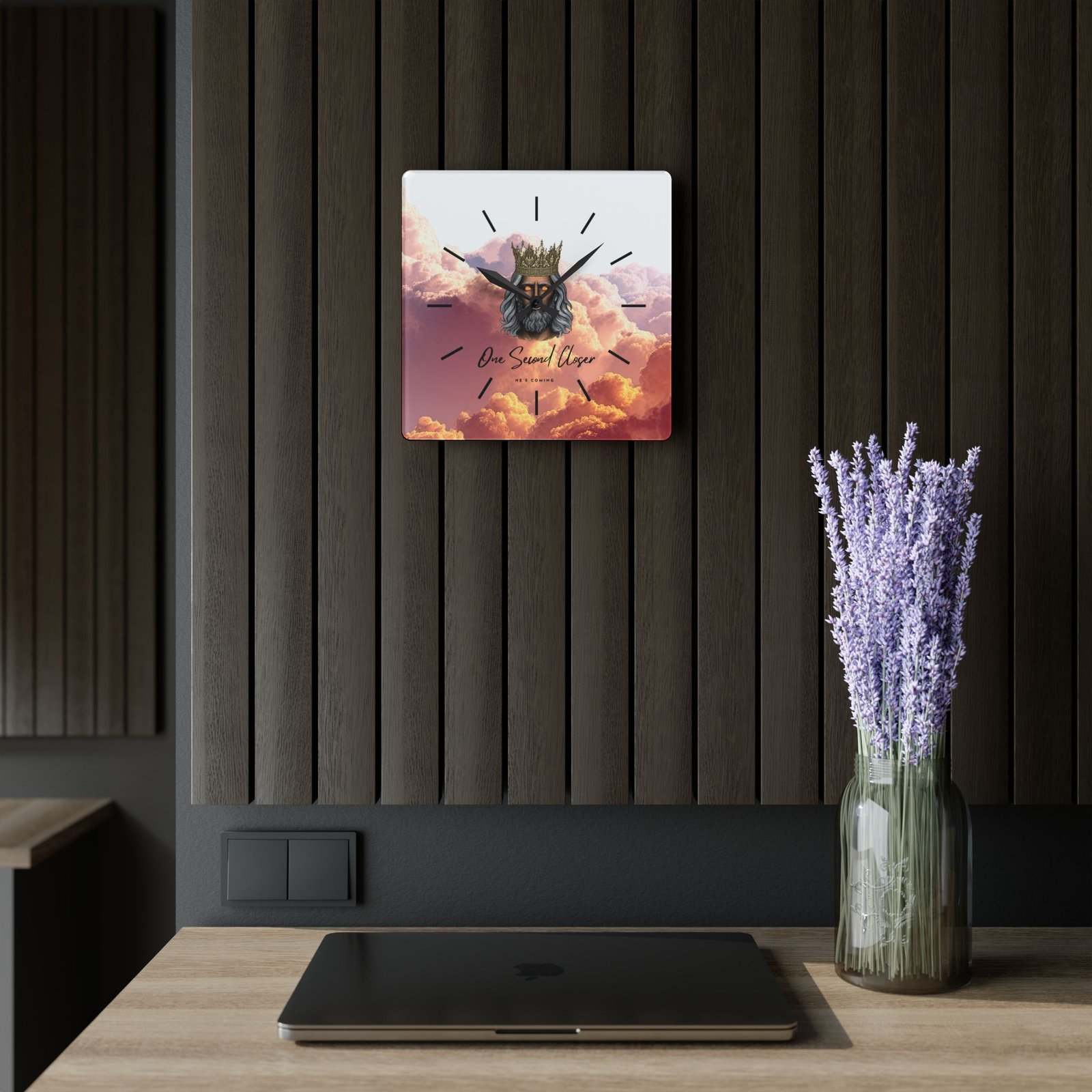 “One Second Closer” King of Kings Orange Cloudscape — Acrylic Wall Clock - Image 5