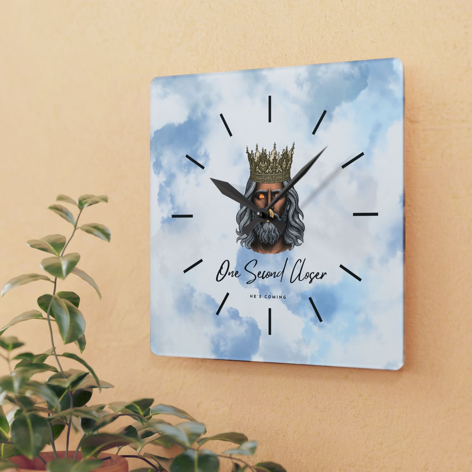 “One Second Closer” King of Kings Blue Cloudscape — Acrylic Wall Clock - Image 3
