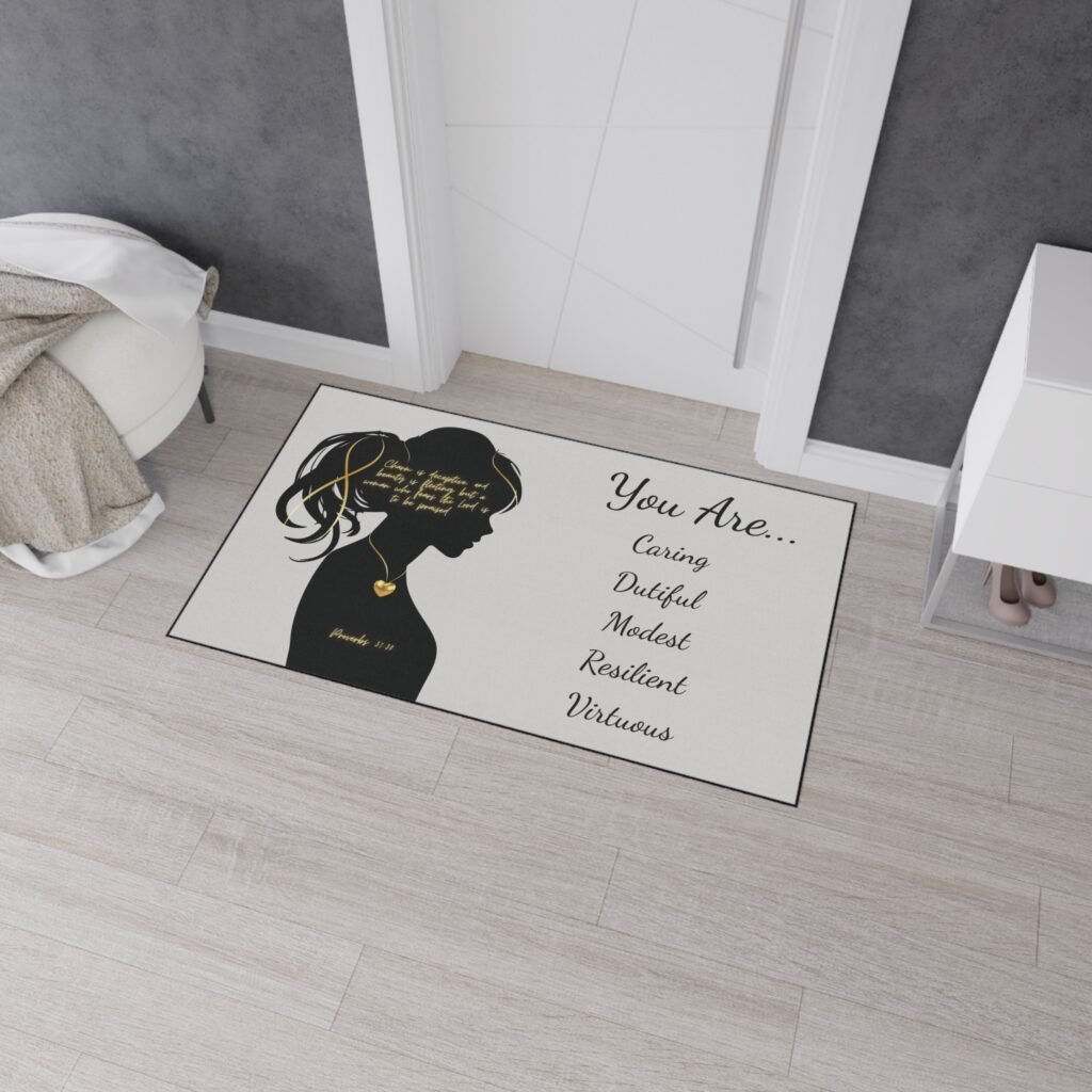 'You Are': Gold Heart — Proverbs 31 Woman Floor Mat