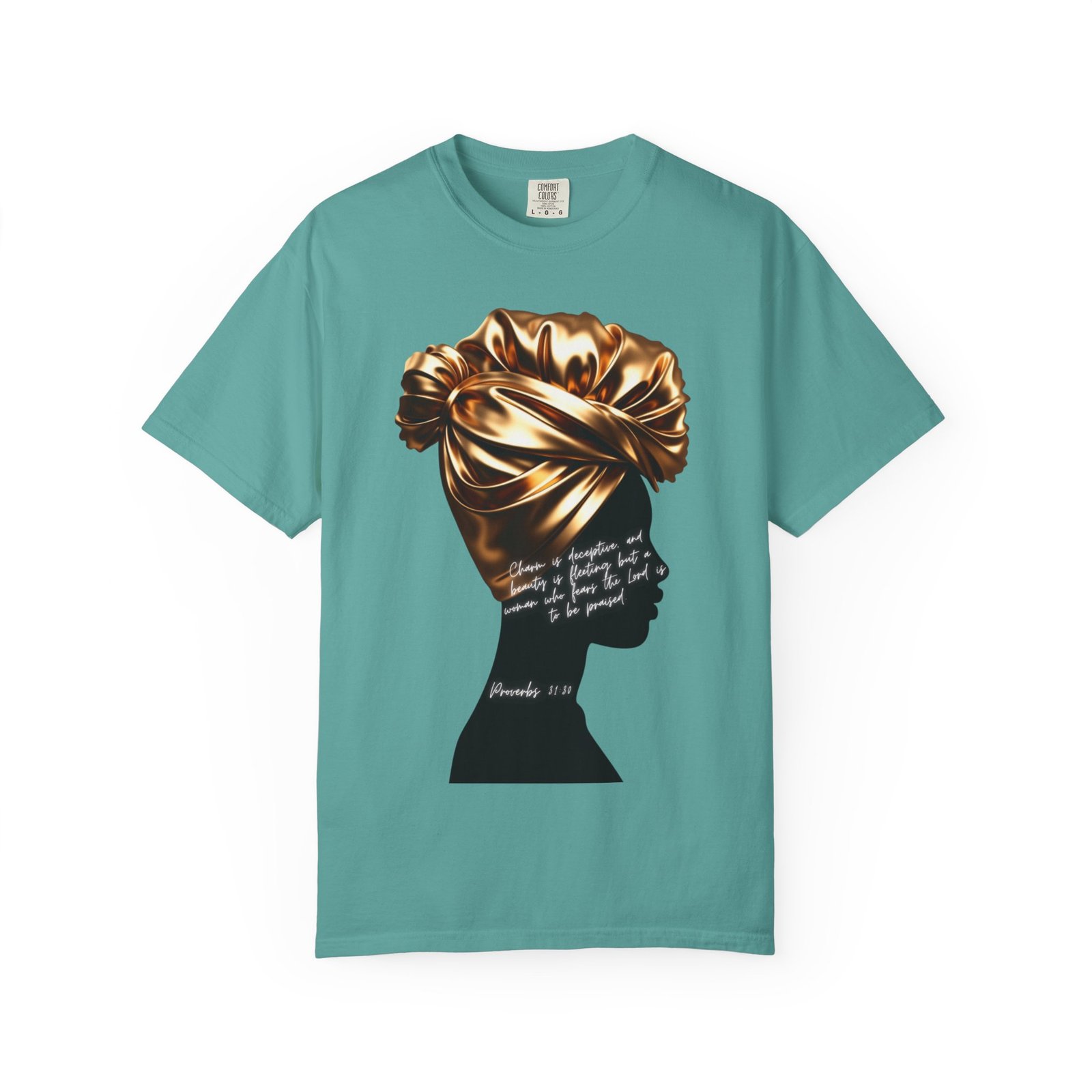 Proverbs 31:30 Gold Headwrap- T-Shirt - Image 9