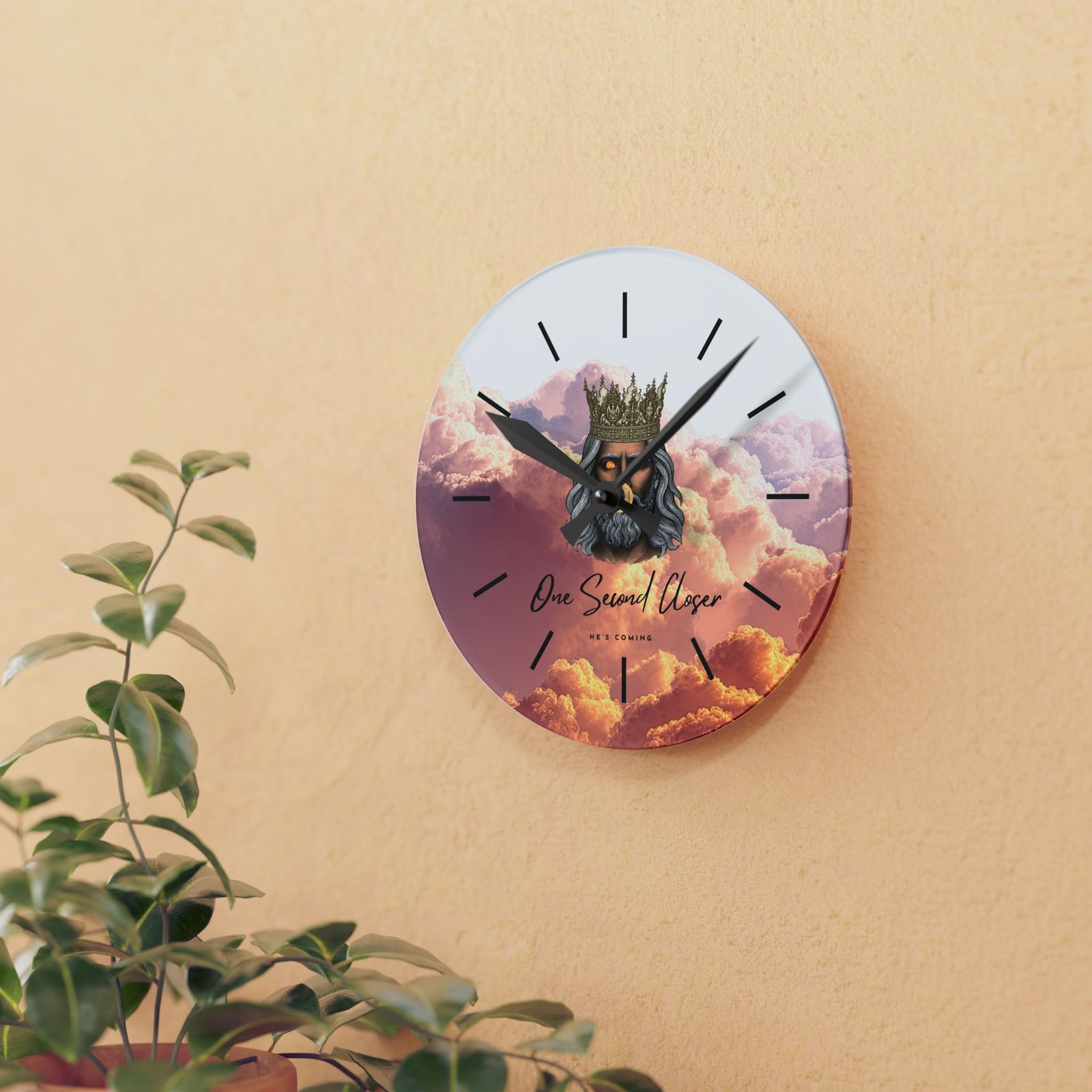 “One Second Closer” King of Kings Orange Cloudscape — Acrylic Wall Clock - Image 8