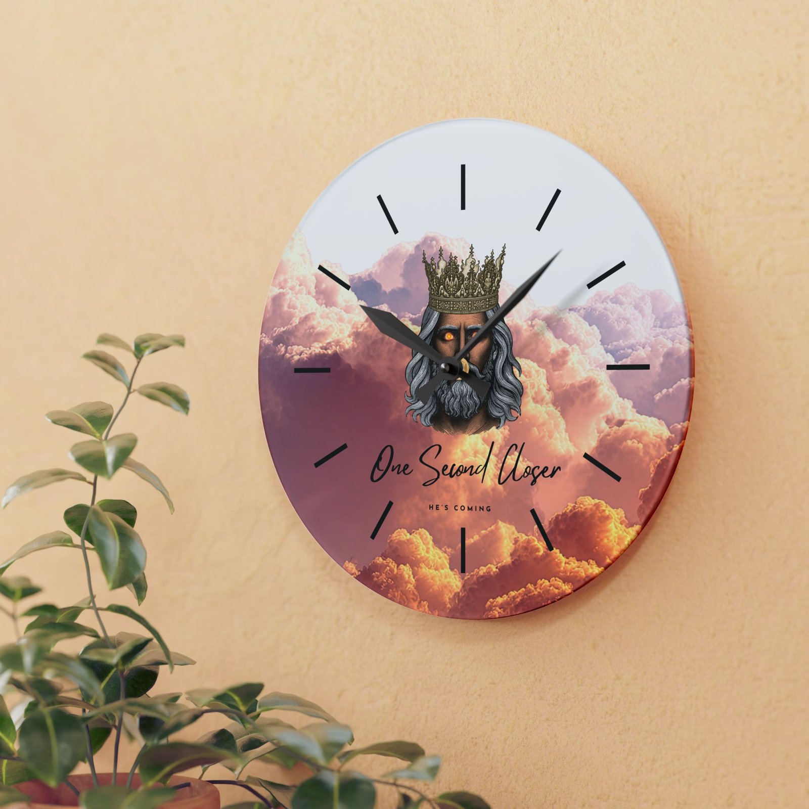 “One Second Closer” King of Kings Orange Cloudscape — Acrylic Wall Clock - Image 13