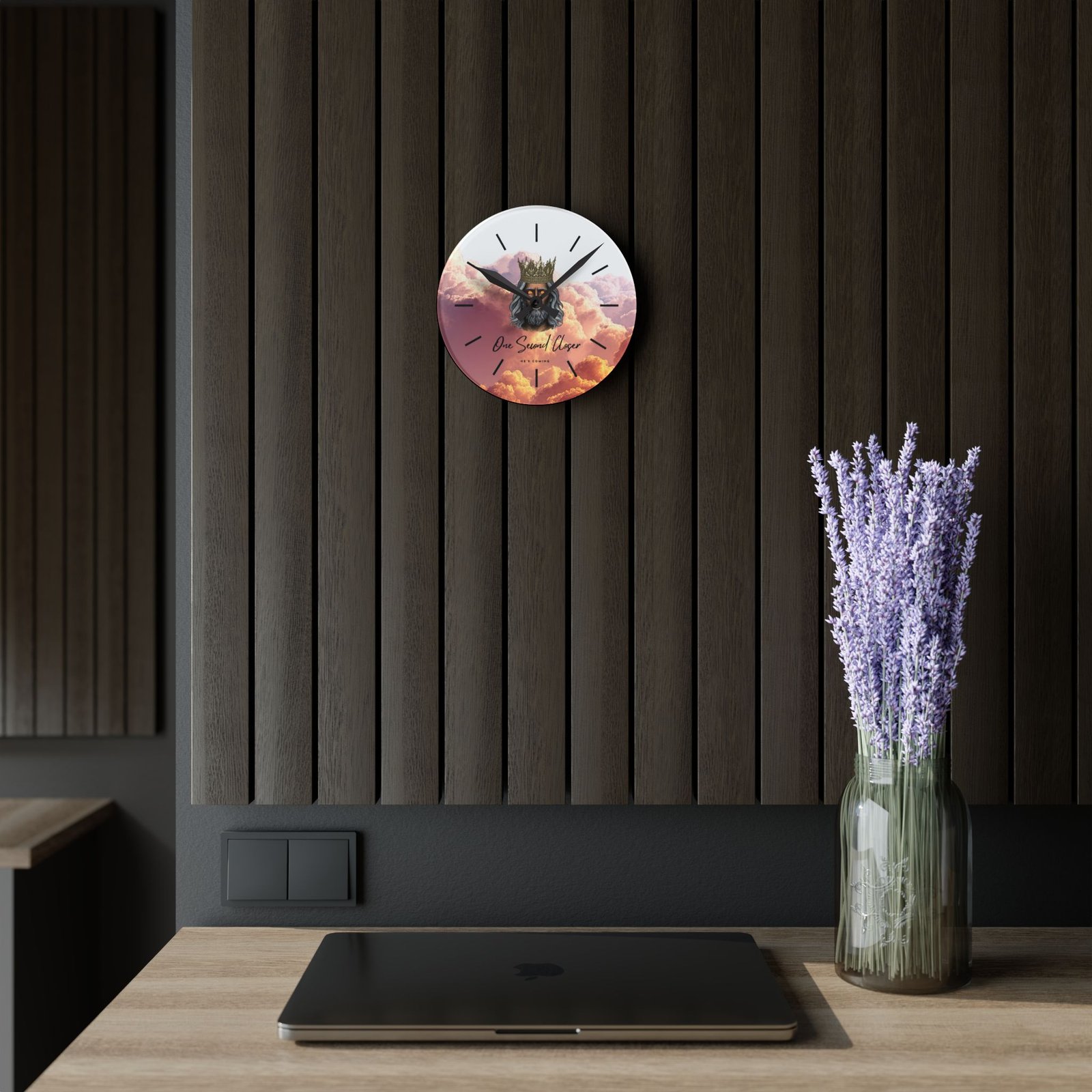 “One Second Closer” King of Kings Orange Cloudscape — Acrylic Wall Clock - Image 10