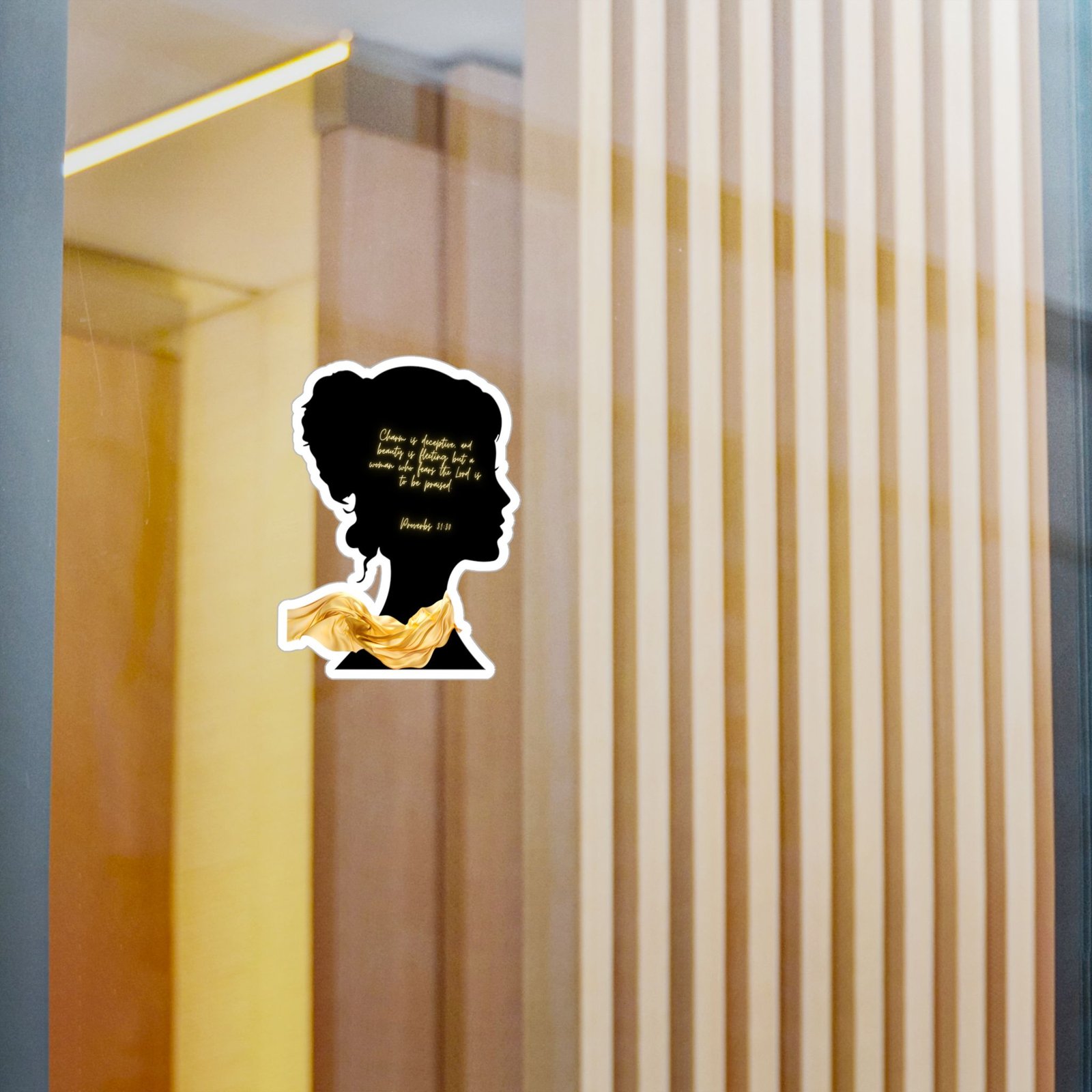 Proverbs 31:30: Gold Scarf— Sticker - Image 6