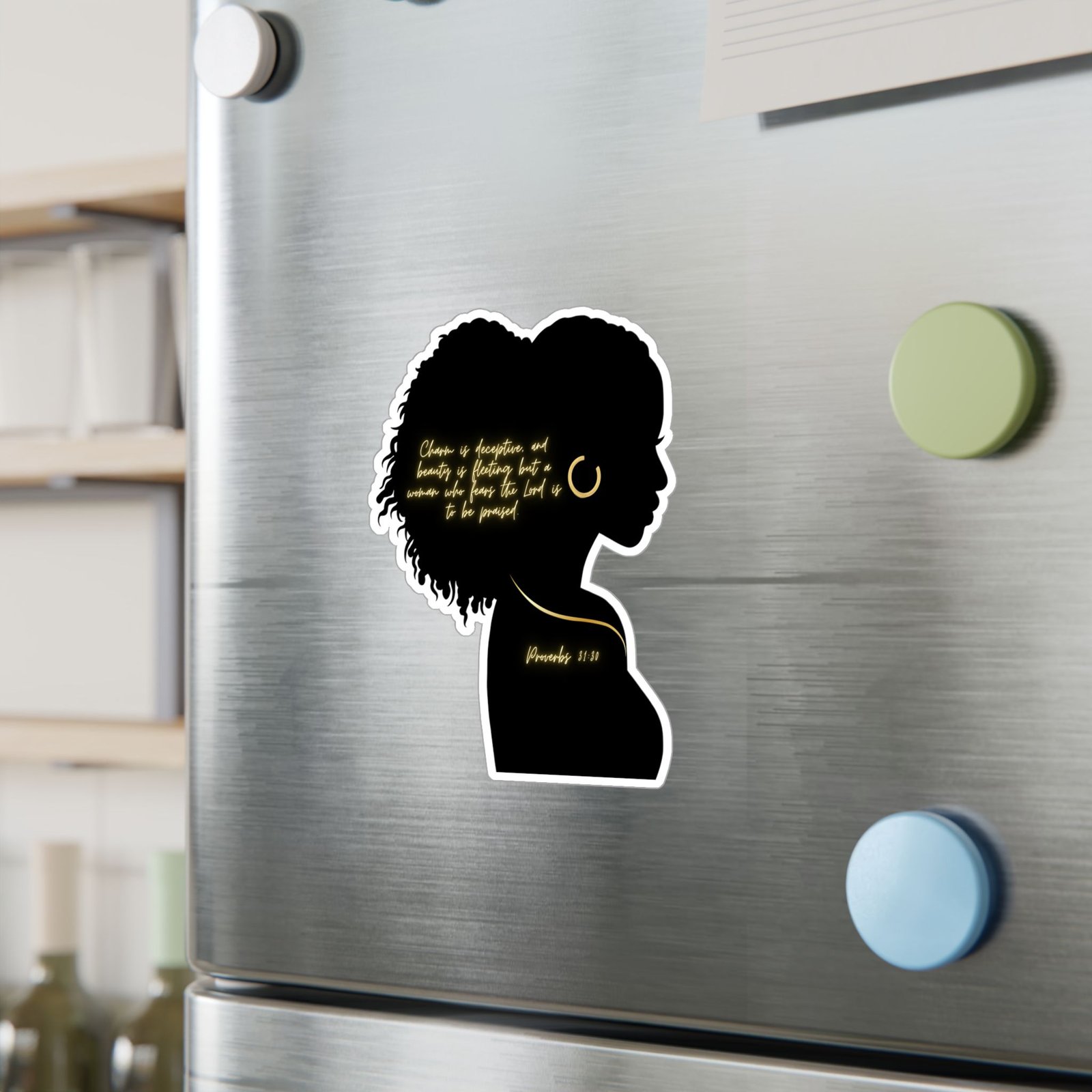 Proverbs 31:30: Gold Earring— Sticker - Image 11