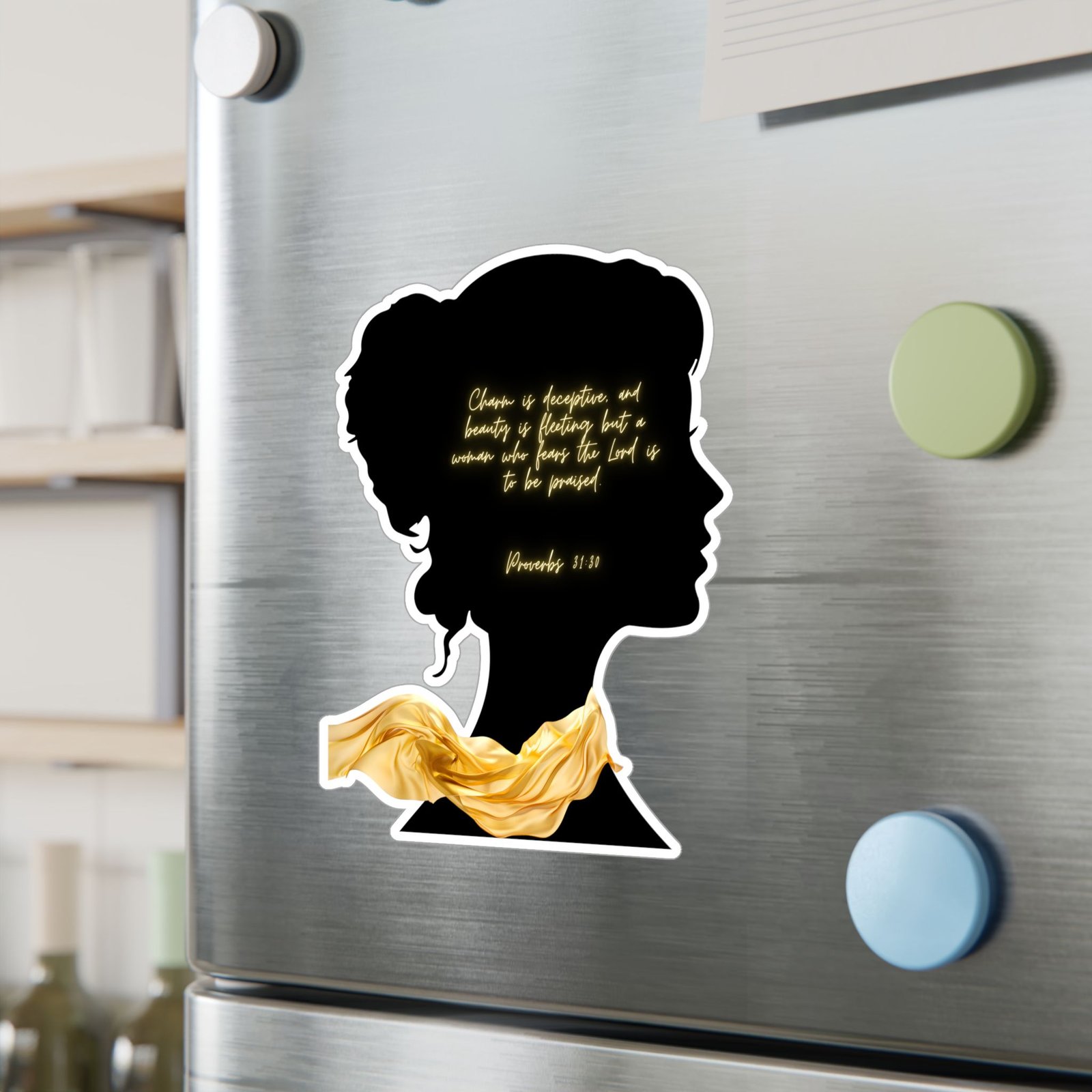 Proverbs 31:30: Gold Scarf— Sticker - Image 15