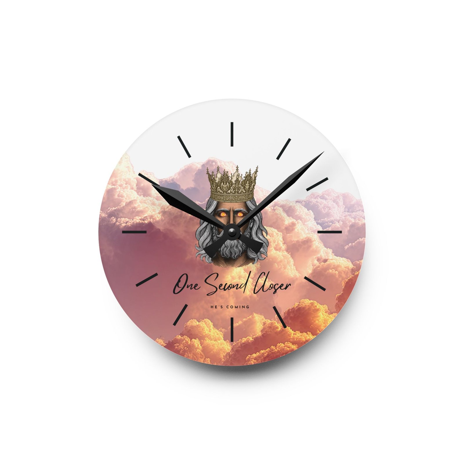 “One Second Closer” King of Kings Orange Cloudscape — Acrylic Wall Clock - Image 6