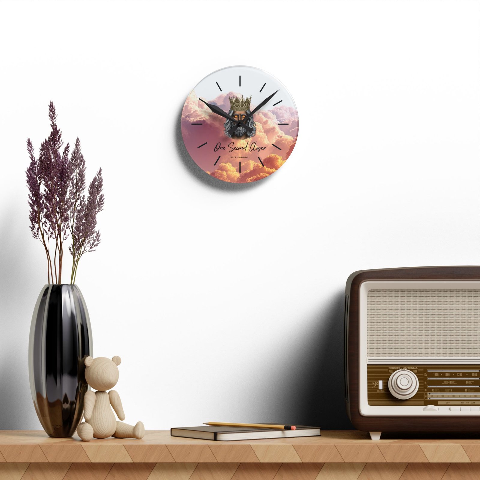 “One Second Closer” King of Kings Orange Cloudscape — Acrylic Wall Clock - Image 9