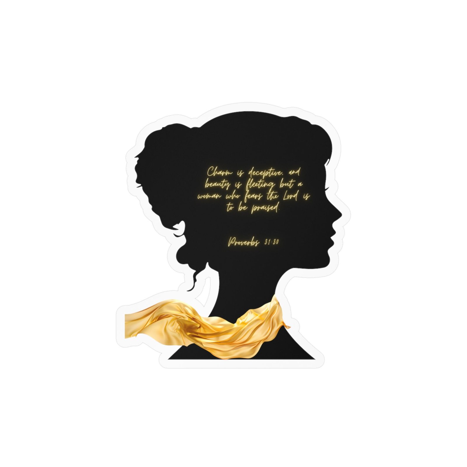 Proverbs 31:30: Gold Scarf— Sticker - Image 5