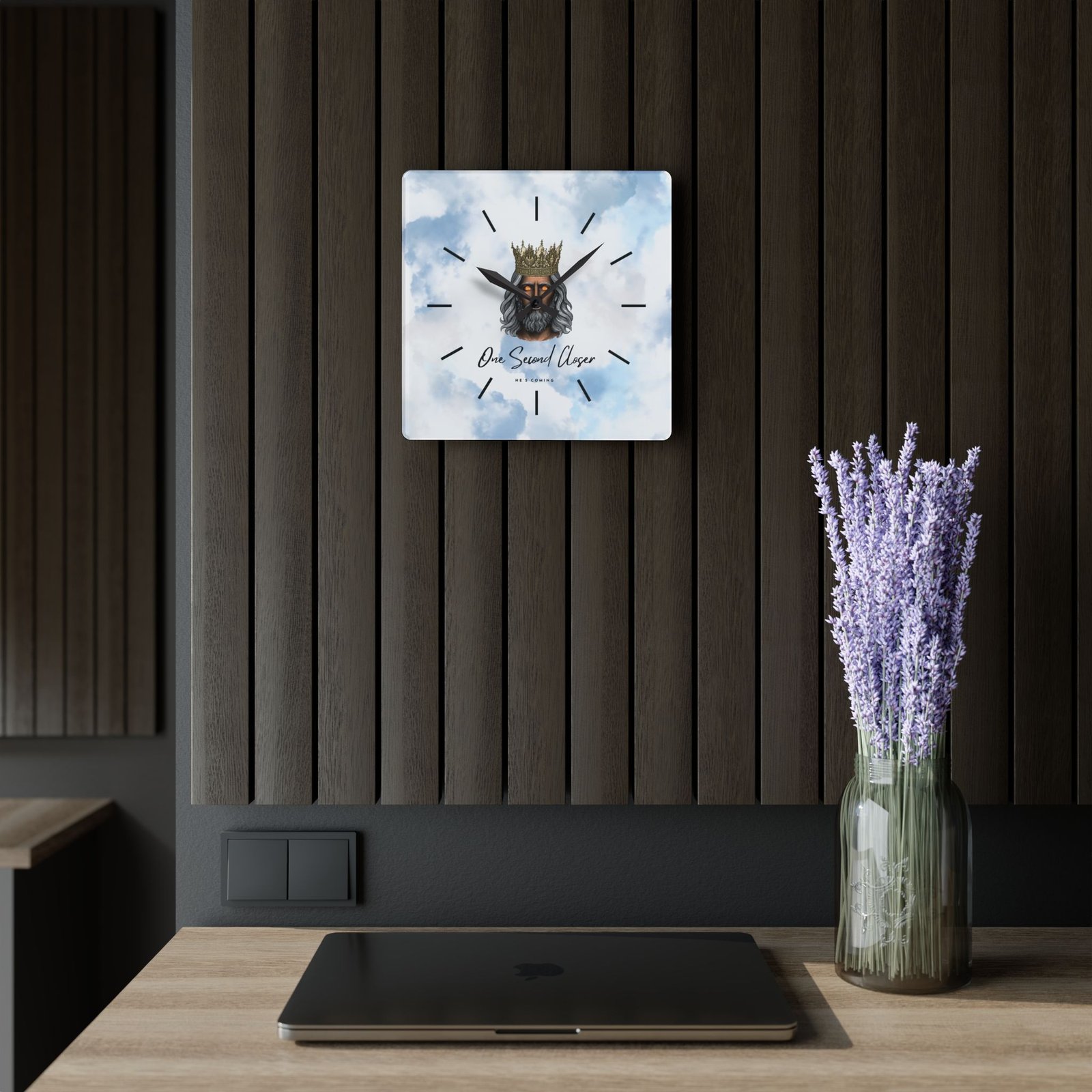 “One Second Closer” King of Kings Blue Cloudscape — Acrylic Wall Clock - Image 5