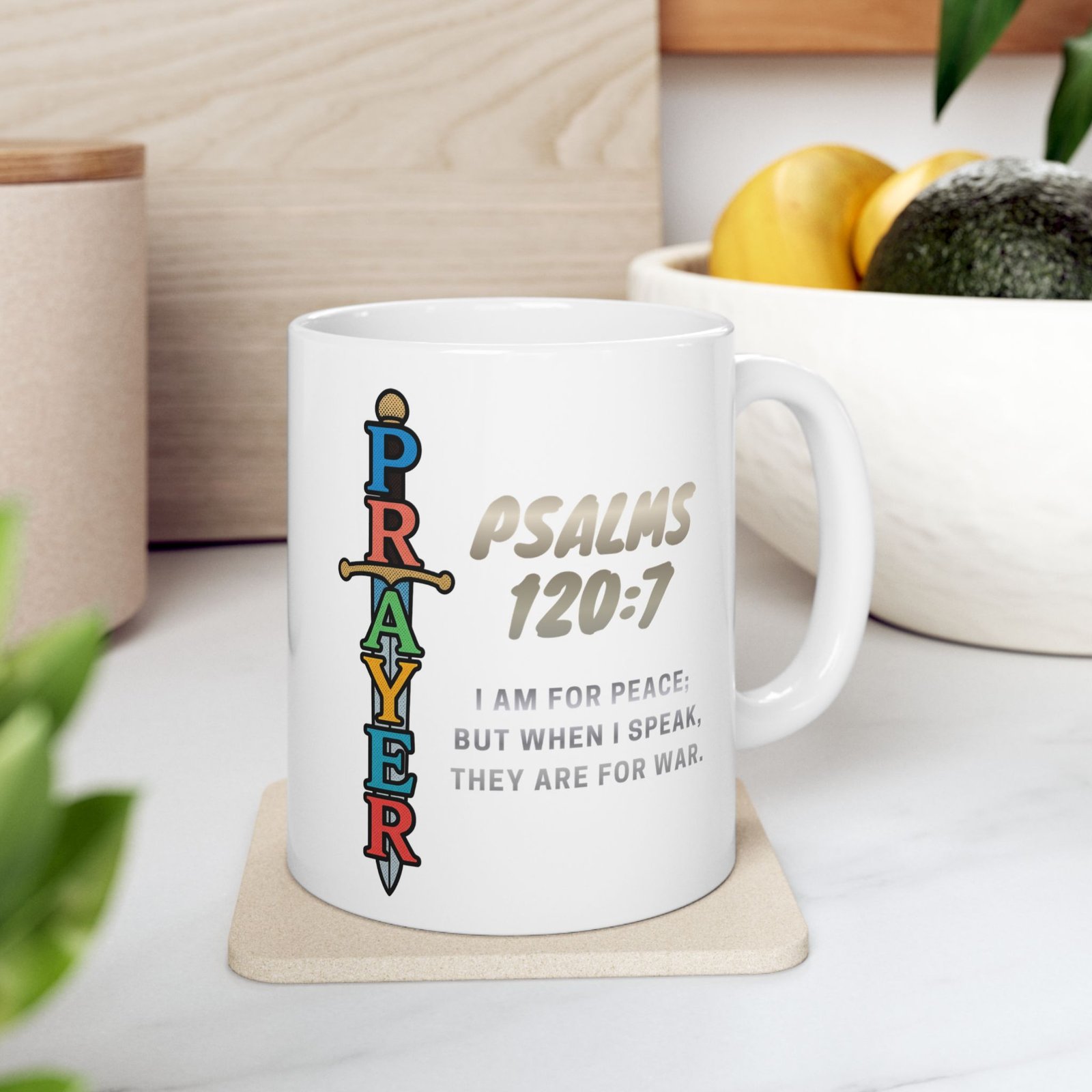Psalm 120:7: Prayer Sword - Ceramic Mug - Image 3