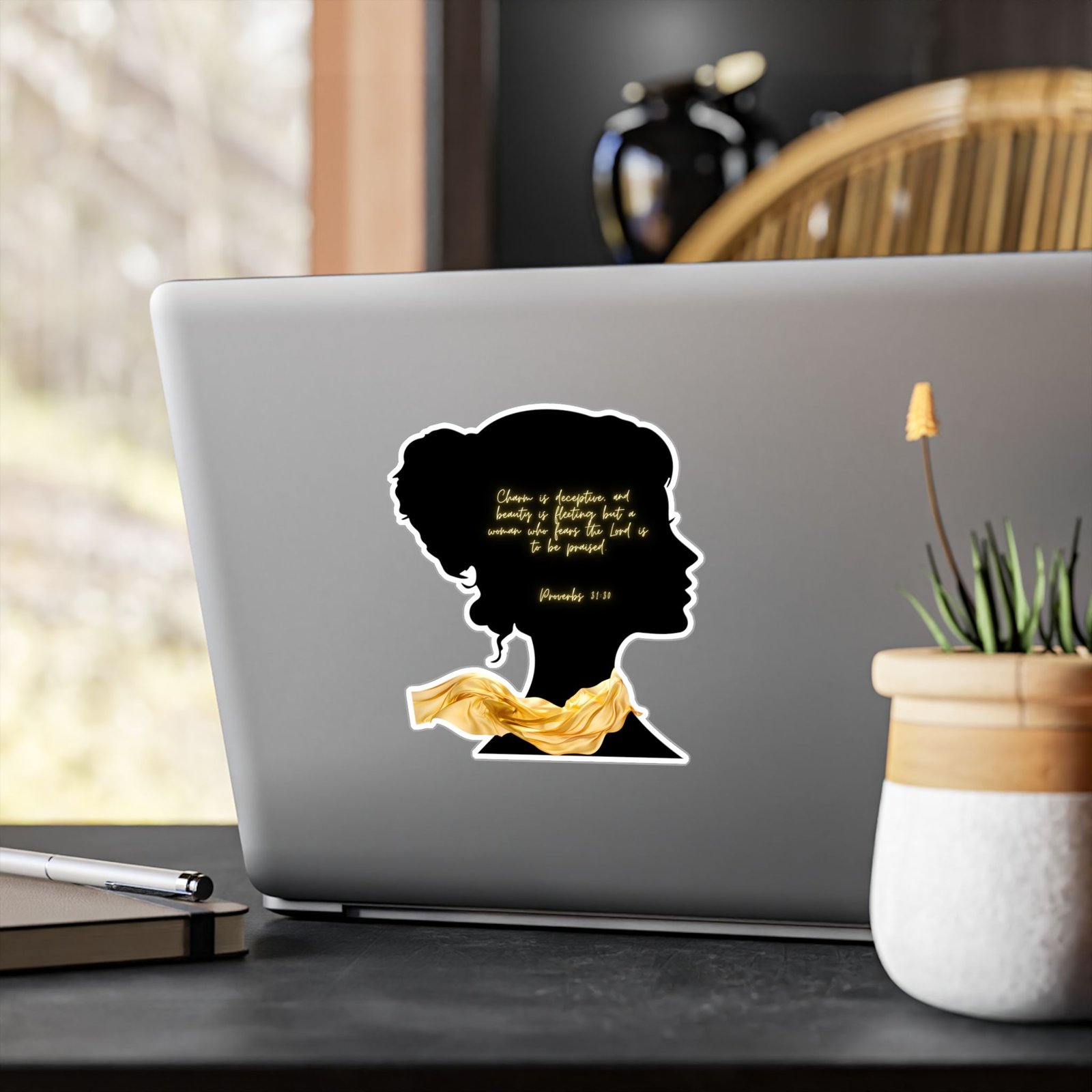 Proverbs 31:30: Gold Scarf— Sticker - Image 12