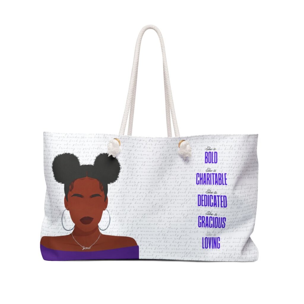 Proverbs 31:30 Woman — Jesus Necklace  Weekender Bag