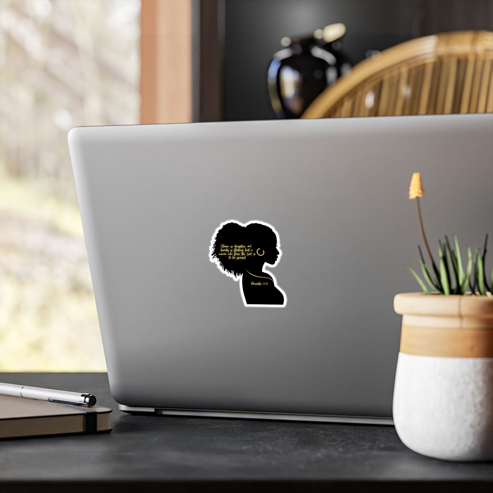 Proverbs 31:30: Gold Earring— Sticker - Image 4