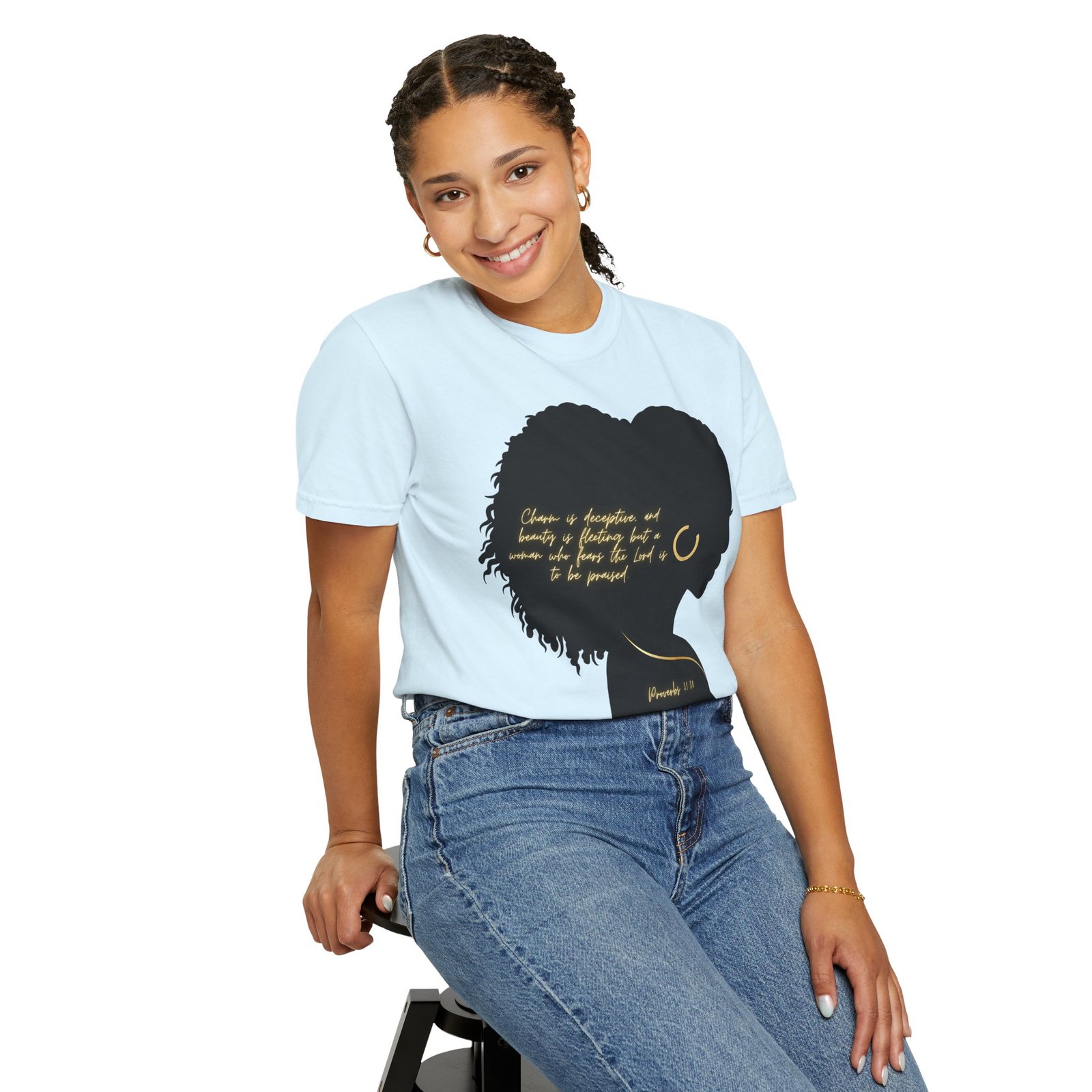 Proverbs 31:30 Gold Earring - T-Shirt - Image 11