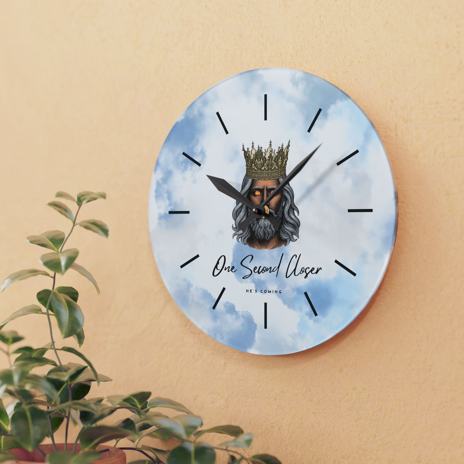“One Second Closer” King of Kings Blue Cloudscape — Acrylic Wall Clock - Image 13