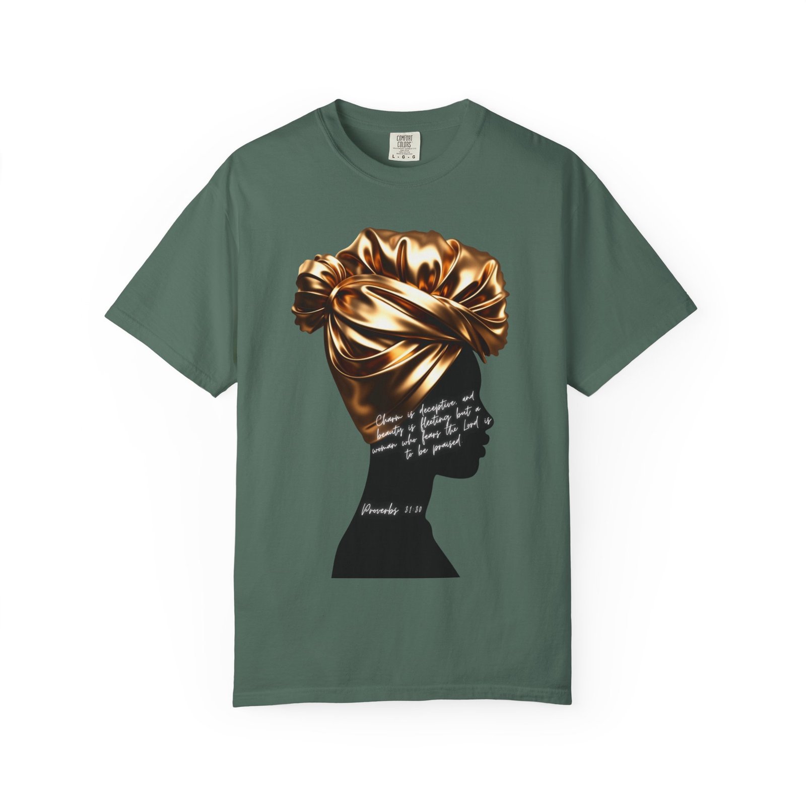 Proverbs 31:30 Gold Headwrap- T-Shirt - Image 8