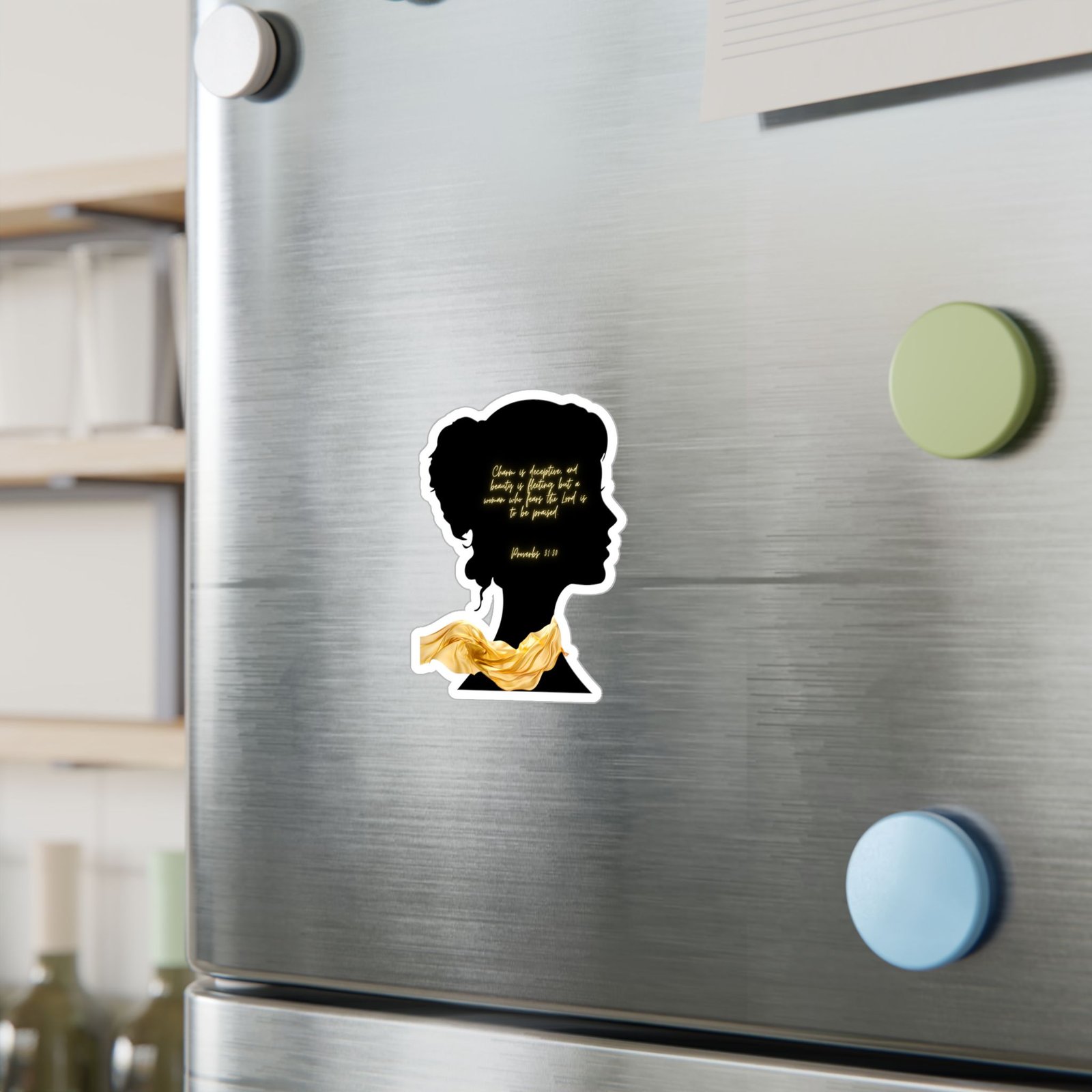 Proverbs 31:30: Gold Scarf— Sticker - Image 7